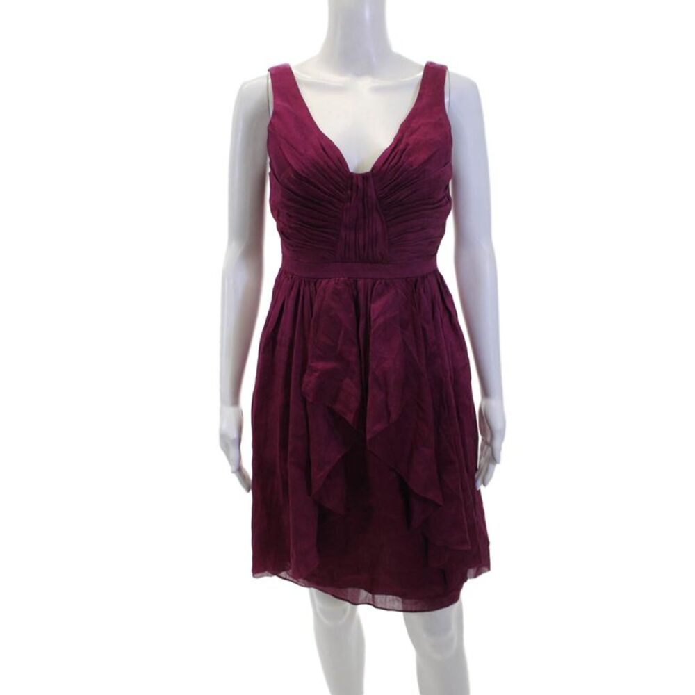 Quillaree Womens Linen Blend Pleated V-Neck Sleeveless Dress Fuchsia Size 4